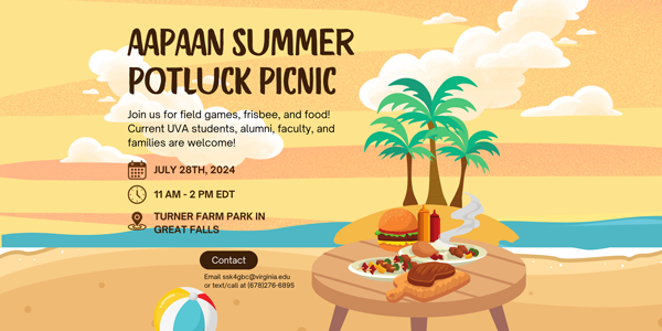 AAPAAN Summer Potluck Picnic on July 28, 2024 from 11am-2pm at Turner Farm Park