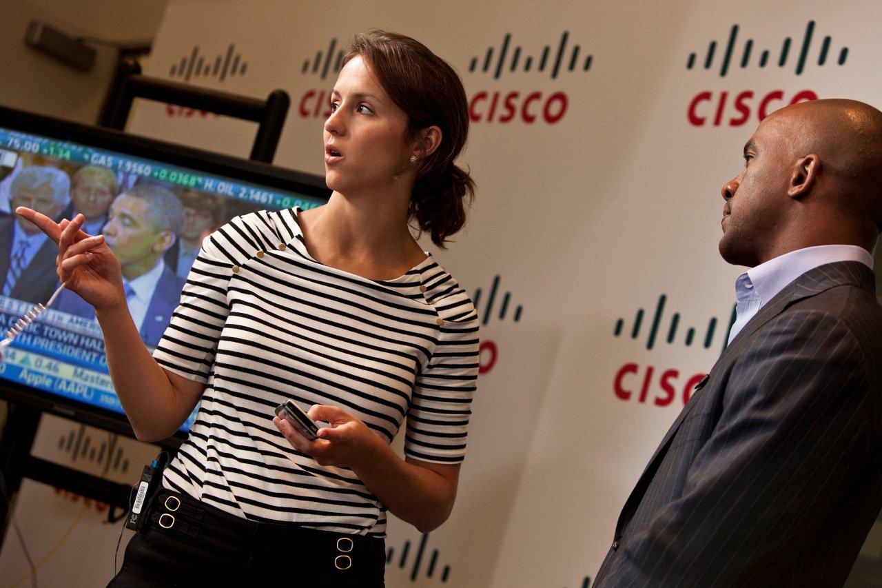 Mary Catherine Wellons field producing for a CNBC reporter at Cisco headquaters.