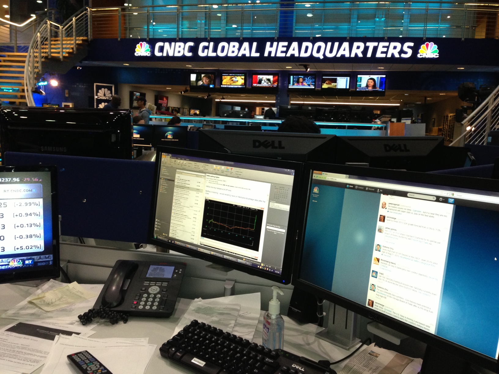 CNBC producer desk with social media tools at the ready.