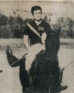 Image of Dick Latham riding horseback for Virginia Polo. 