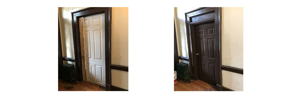 Side by side image of old and new house doors