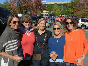 Thetas from the '80s reconnect at the Homecoming football game. (L to R) Margaret Liles Eck ('88), Emily Thomas Reed ('88), Ann Claiborne Elder Dandridge ('86), Stuart Greet Ellis ('88), Tricia Horger McDaniel ('87)