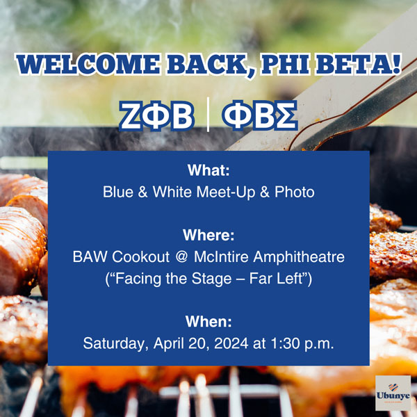 Flyer for Phi Beta "Blue & White" Meetup and Photo 