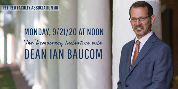Dean Ian Baucom presenting on the democracy initative